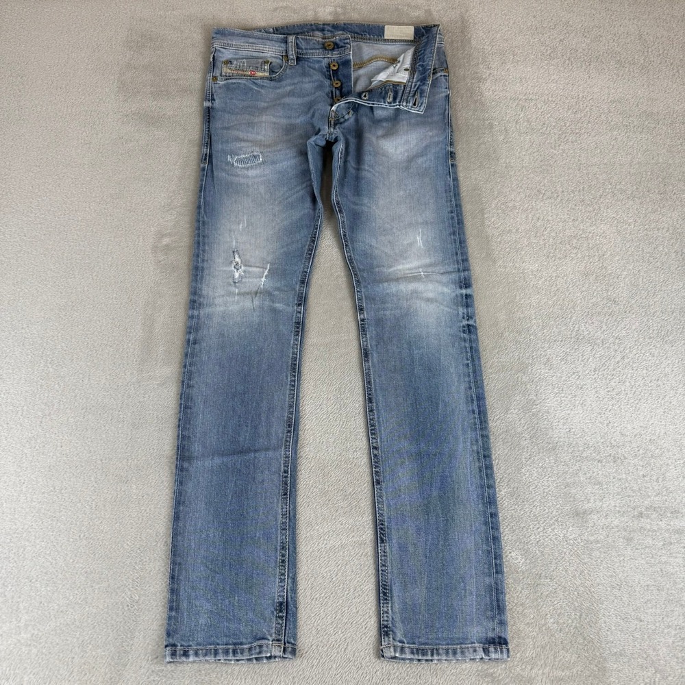 Diesel Tepphar Slim Carrot Jeans Mens 30x32 Blue Button Fly Distressed Stretch